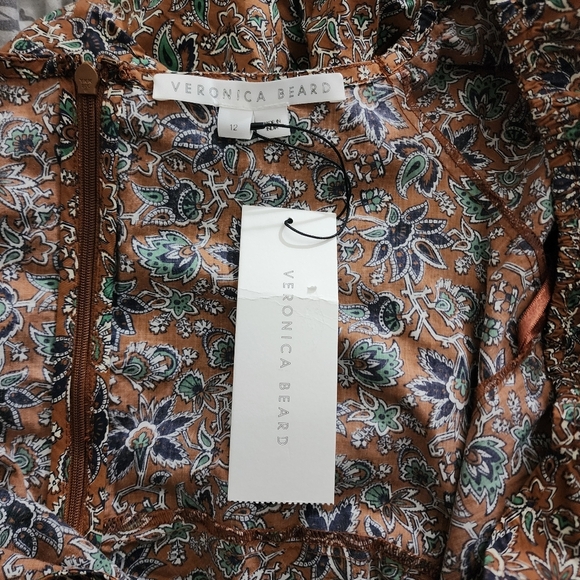 Veronica Beard Size 12 Nadi Mini Dress Puff Sleeve Ruched Cinnamon Multi Brown - Picture 11 of 11